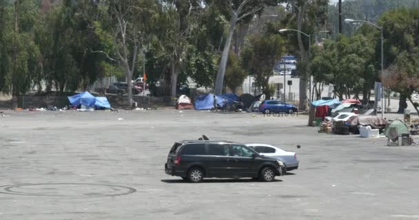 Los Angeles Usa June 2021 Homeless Encampment Parking Lot Former — Stock Video