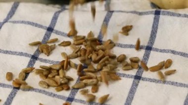 Kabuklu çekirdekleri mutfak havlusuna döküyorum.