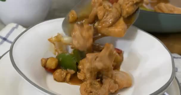 Kung Pao Chicken Eine Schüssel Aus Nächster Nähe Löffeln — Stockvideo