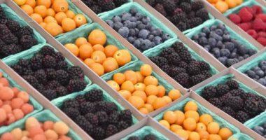 Çiftçi pazarında taze organik dut konteynerleri