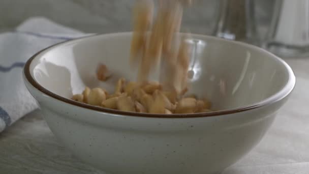 Salted Peanuts Falling Bowl Slow Motion — Stock Video