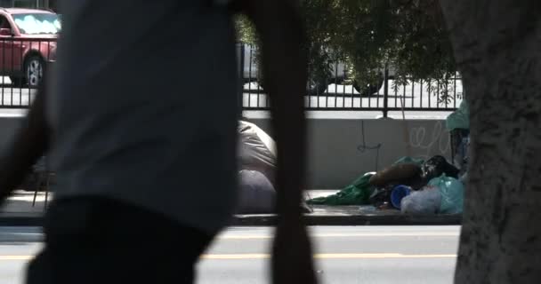 Los Angeles Eua Abril 2021 Acampamento Para Desabrigados Frente Estacionamento — Vídeo de Stock