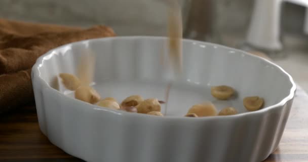 Verser Les Cacahuètes Salées Rôties Décortiquées Dans Bol Ralenti — Video