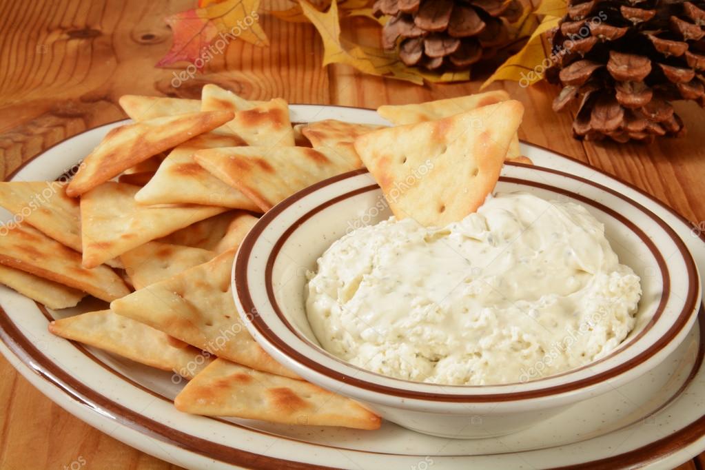 Pita Bread Crackers and cheese dip Stock Photo by ©MSPhotographic 53932669