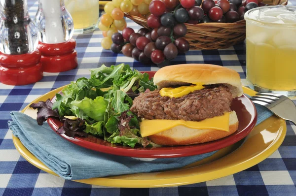 Cheeseburger met salade — Stockfoto