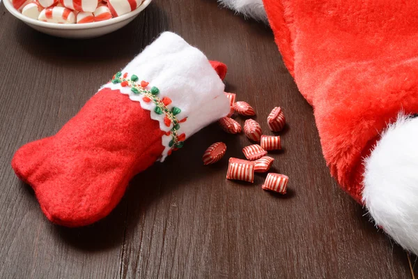 Meia de Natal com doces — Fotografia de Stock