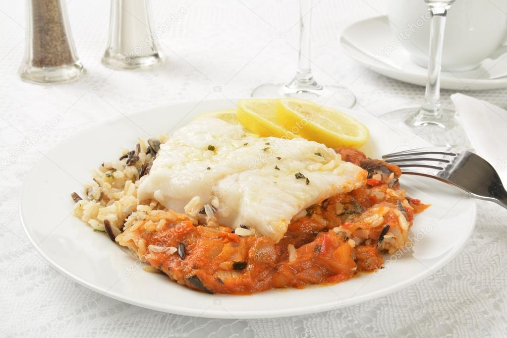 Cod Provencal on wild rice