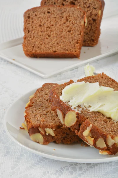 Banana bread with sliced almonds — Stock Photo, Image