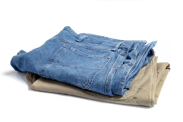 Сині джинси і штани хакі — стокове фото