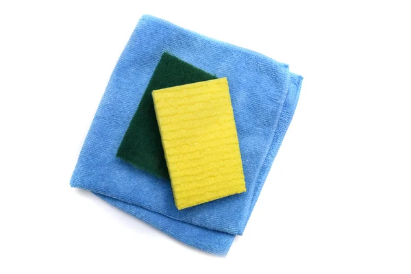 Microfiber cloth and scrubbing sponges — Stock Photo, Image