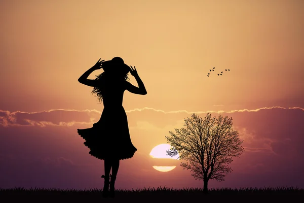 Girl silhouette in autumn — Stock Photo, Image