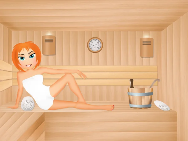 Dívka se uvolňuje v sauně — Stock fotografie
