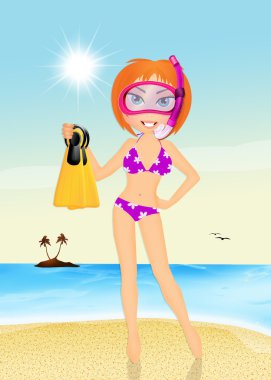 tüplü maske ve palet ile kız