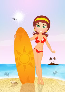 Yaz aylarında sörf ile kız