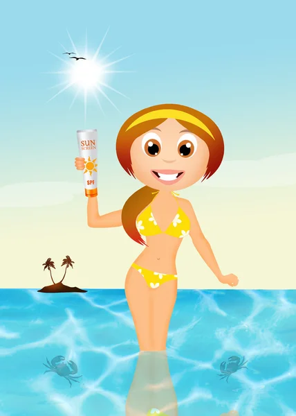 Meisje met zonne-lotion — Stockfoto