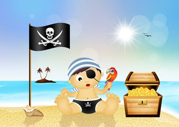 Bebê pirata na praia — Fotografia de Stock