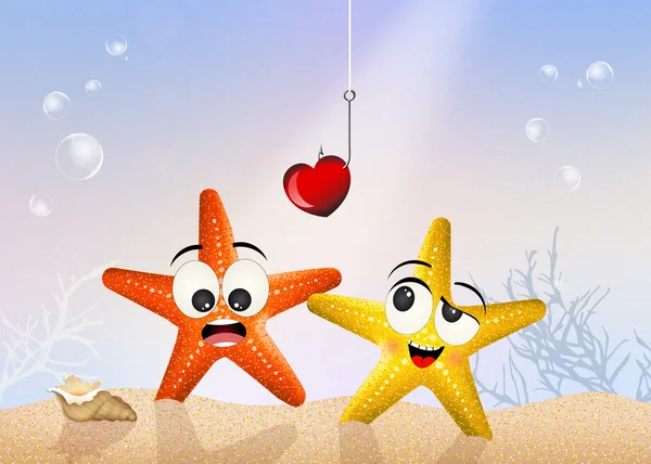 바다 사랑에서에서 starfishes — 스톡 사진