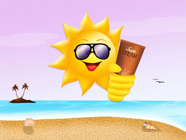 Funny sun with sunscreen — Stock Photo, Image