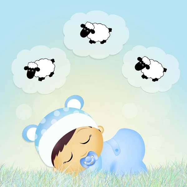 Baby counting sheeps — Stock Photo, Image