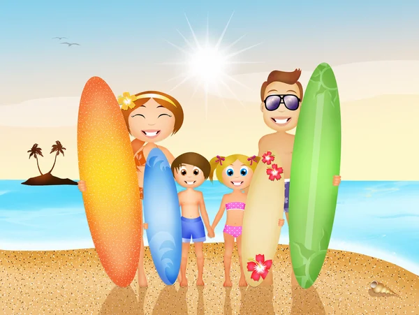 Family on the beach in summer — Stock Photo, Image