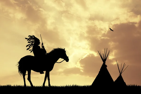 Native american indian bij zonsondergang — Stockfoto