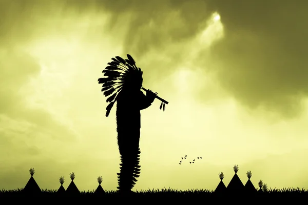 Native american indian bij zonsondergang — Stockfoto