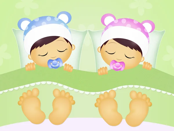 Babies sleeping in the bed — Stock Photo, Image