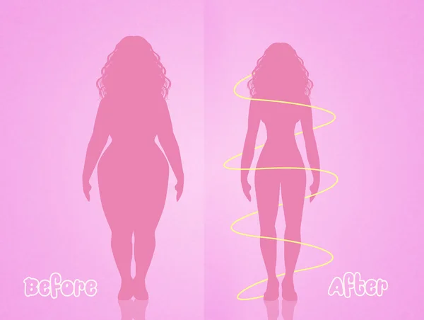 Pige før og efter kost - Stock-foto