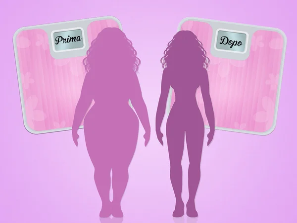 Kobieta przed i po diecie — Zdjęcie stockowe