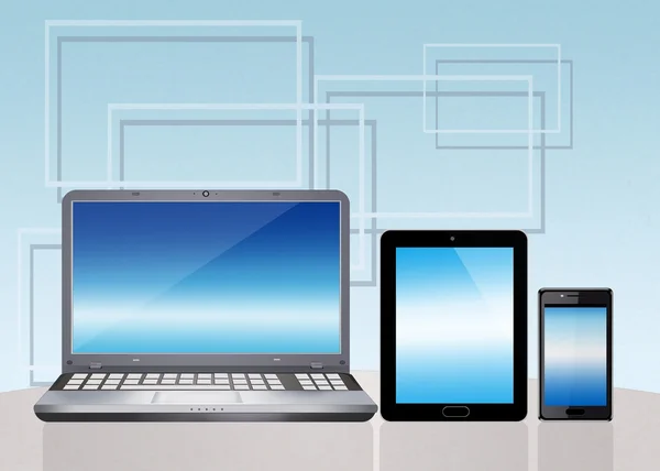 Mobiele telefoon, Tablet PC en laptop — Stockfoto