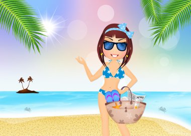 plaj çantası ile kız