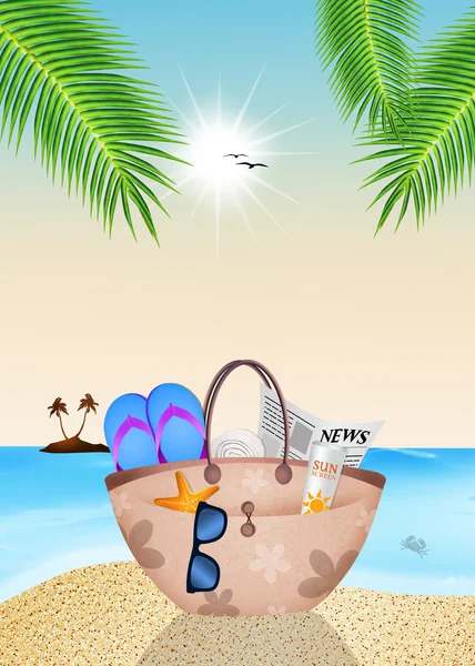 Bolsa de playa en verano — Foto de Stock