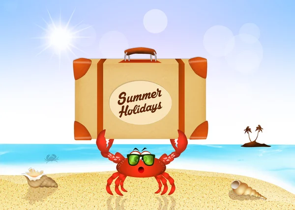 Crab with suitcase for summer holidays — Stock Photo, Image