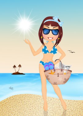 Yaz aylarında plaj çantası ile kız