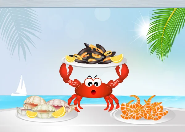 Crab with seafood — Stock Photo, Image