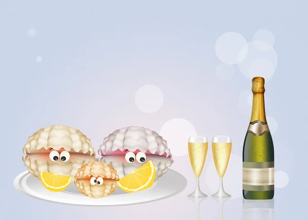Huîtres et champagne — Photo