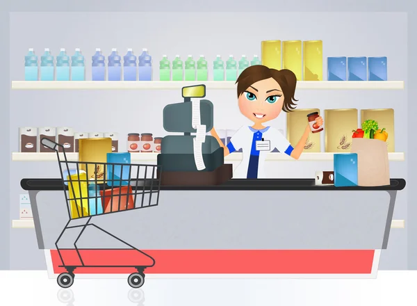 Illustration of supermarket cashier — Stock Photo, Image