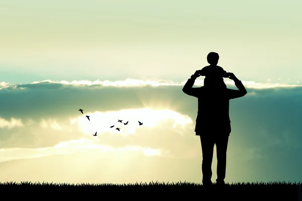 Father with son at sunset — Stock Photo, Image