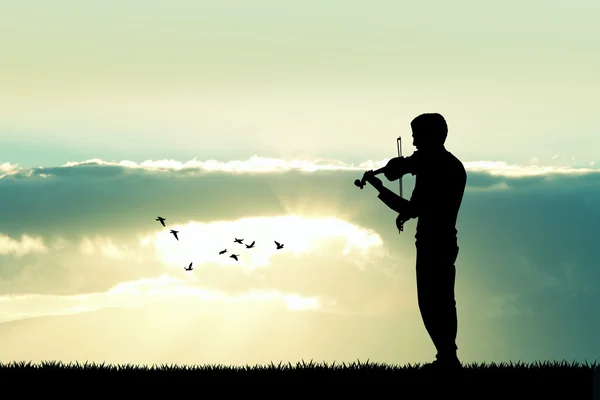 男人在日落时演奏小提琴 — 图库照片