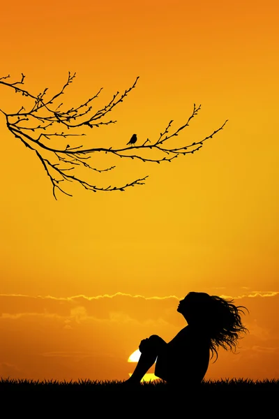 Menina despreocupada ao pôr do sol — Fotografia de Stock