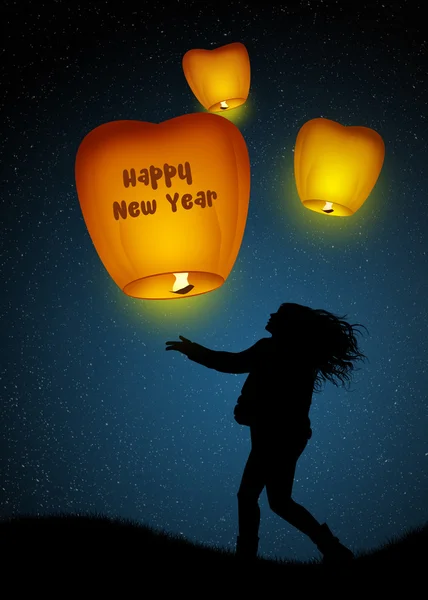 Flying lanterns for New Year — Stock Photo, Image