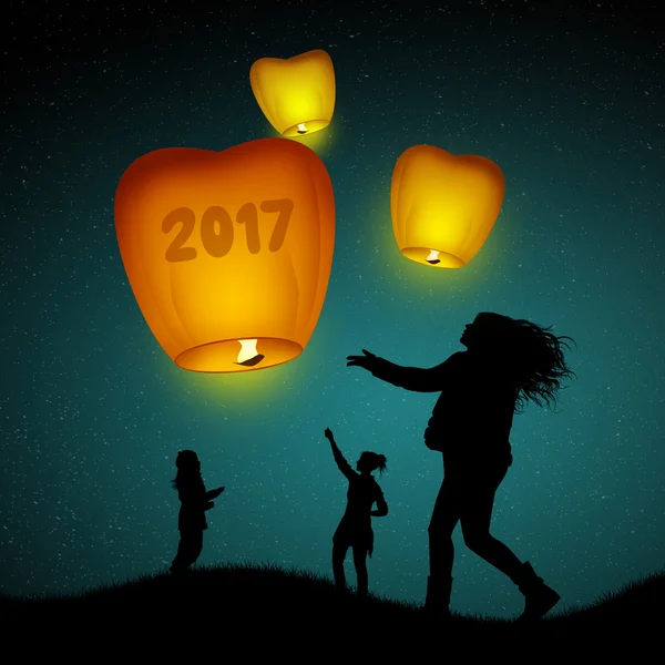 Flying lanterns for New Year — Stock Photo, Image