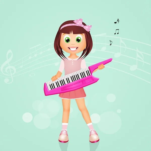 Girl plays the electric keyboard — Stock Photo, Image