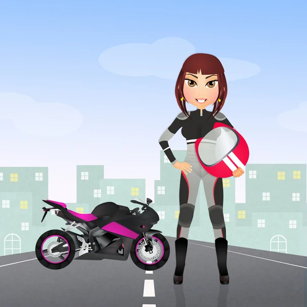 Girl with motorcycle — Stock Photo, Image