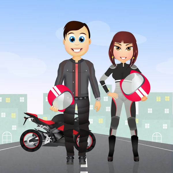 Couple with motorcycle — Stock Photo, Image