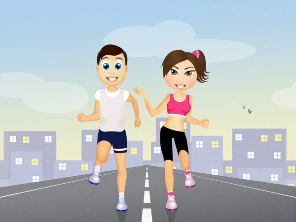 男子和妇女跑步 — 图库照片
