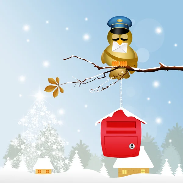 Bird postman at Christmas — Stock Photo, Image