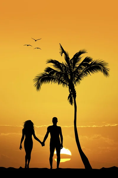Casal andando na ilha exótica — Fotografia de Stock