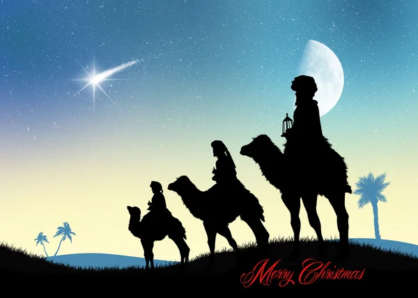 Three wise men on camels in the desert — Stock Photo, Image