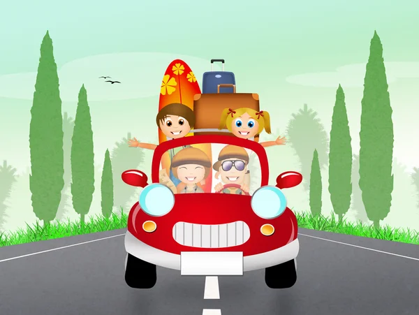 Familie mit Auto unterwegs — Stockfoto